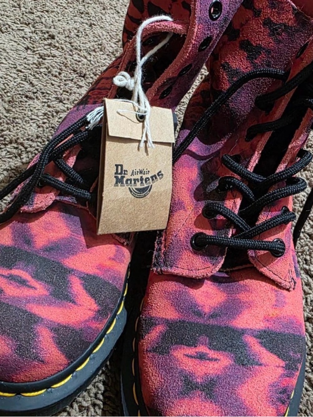 Dr. Martens Pink and Black Suede Lace-Up Boots
